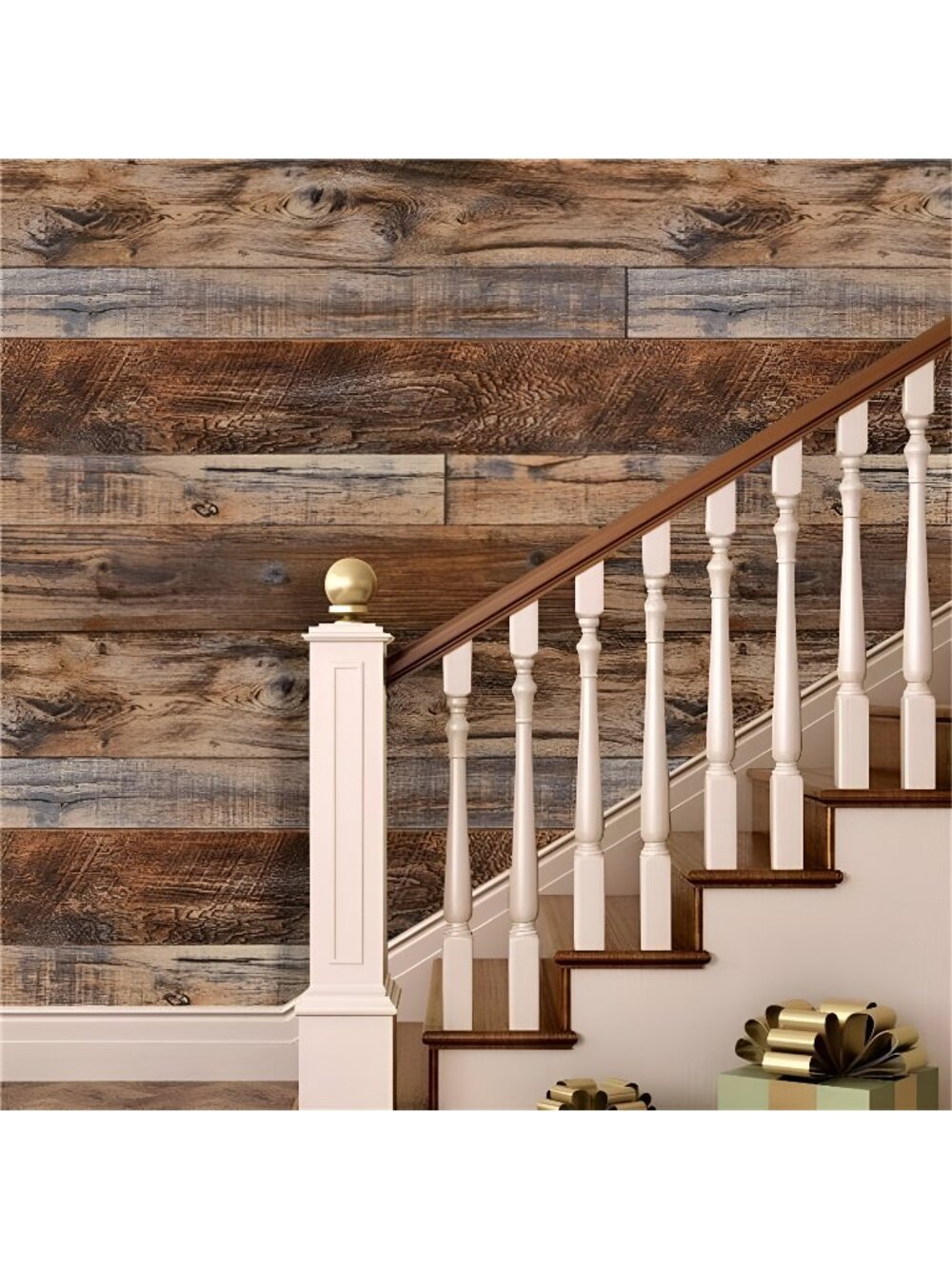 17.71" x 118" Brown Wood Wallpaper Peel & Stick Wallpaper Shiplap Self Adhesive